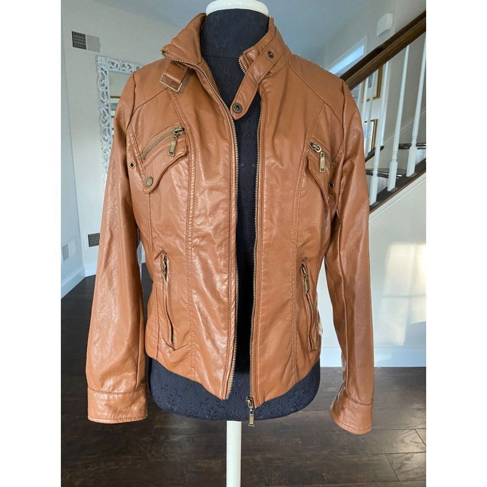 Juniors J2 by Jou Jou Euro Fit Faux-Leather Tobacco Light Brown Jacket: size XL